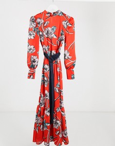 Красное платье макси с заниженной кромкой и цветочным принтом Liquorish-Мульти