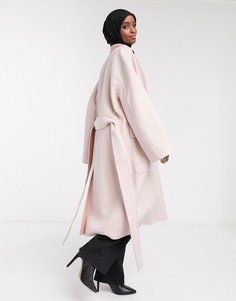 Кремовое шерстяное пальто с поясом French Connection-Белый