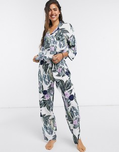 Пижама с брюками и тропическим принтом ASOS DESIGN-Мульти