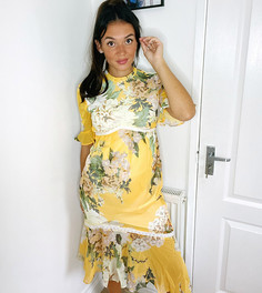 Желтое платье мидакси с оборкой на подоле и цветочным принтом Hope & Ivy Maternity-Желтый
