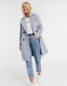 Длинное голубое пушистое пальто New Look-Голубой