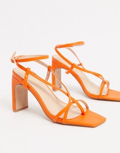 Оранжевые босоножки на каблуке с квадратным носом и ремешками Pimkie-Оранжевый цвет