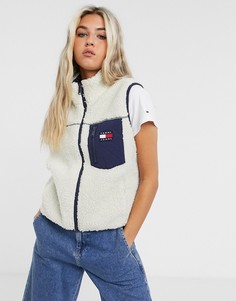 Светло-бежевый жилет из искусственного меха с карманом и логотипом Tommy Jeans-Neutral