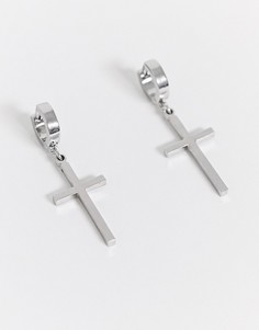 Серебристые серьги-кольца 7 мм с крестом ASOS DESIGN​​​​​​​-Серебристый