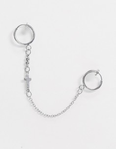 Серьга-кольцо 10 мм с каффом и крестиком ASOS DESIGN-Серебряный