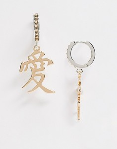 Серебристо-золотистые серьги-кольца 11 мм с иероглифом ASOS DESIGN-Мульти