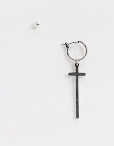 Непарные серьги в виде гвоздика и кольца 12 мм с крестом ASOS DESIGN-Серебряный