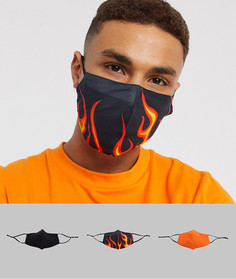 3 маски для лица с регулируемыми ремешками и принтом пламени ASOS DESIGN-Мульти