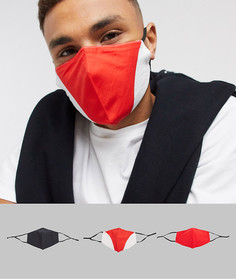 3 маски для лица (черная/красная/со вставками) с регулируемыми ремешками ASOS DESIGN-Красный