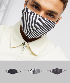 3 маски для лица с регулируемыми ремешками и принтом ASOS DESIGN​​​​​​​-Черный