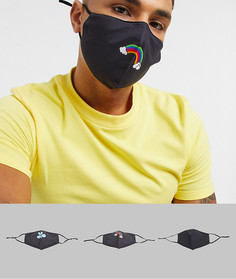 3 маски для лица с регулируемыми ремешками и принтом ASOS DESIGN​​​​​​​-Черный