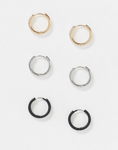Серьги-кольца 12 мм (черные/серебристые/золотистые) ASOS DESIGN-Мульти