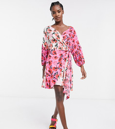 Платье мини с запахом и принтом ASOS MADE IN KENYA-Розовый цвет