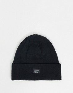 Черная вязаная шапка-бини с логотипом Jack & Jones-Черный цвет