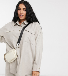 Строгая фактурная рубашка бежевого цвета ASOS DESIGN Curve-Neutral