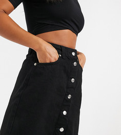 Черная джинсовая юбка с пуговицами ASOS DESIGN Petite-Черный цвет