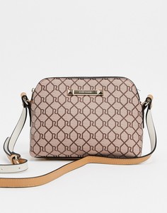 Бежевая сумка на плечо с двумя отделениями и монограммой River Island-Neutral