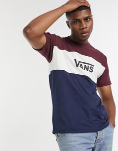 Бордово-синяя футболка в стиле колор блок Vans-Красный