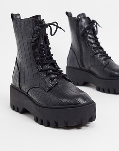 Черные ботинки на массивной подошве и шнуровке Truffle Collection-Черный цвет