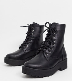 Черные ботинки для широкой стопы на шнуровке Truffle Collection-Черный