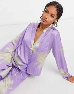 Лавандовая пижама из рубашки и брюк с принтом пальм ASOS DESIGN-Многоцветный