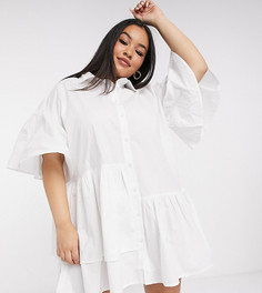 Платье-рубашка в стиле oversized с асимметричным подолом Neon Rose Plus-Белый