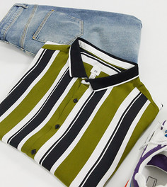 Рубашка в полоску с воротником в рубчик River Island Big & Tall-Зеленый