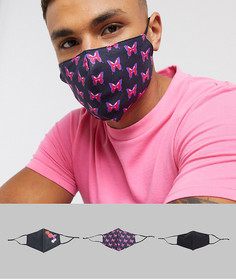 3 маски для лица с регулируемыми ремешками и бабочками ASOS DESIGN-Черный