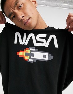 Черный свитшот в стиле oversized с пиксельным принтом "NASA" ASOS DESIGN