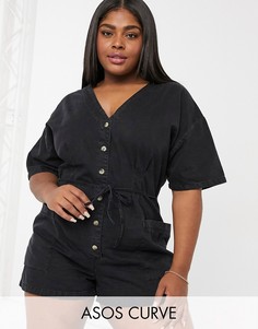 Черный свободный джинсовый ромпер ASOS DESIGN Curve