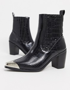Черные ковбойские ботинки со вставкой на носке RAID-Черный цвет