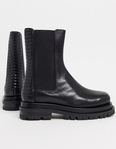 Черные кожаные ботинки челси со вставками ASOS DESIGN-Черный цвет