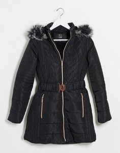 Черная стеганая дутая куртка с поясом QED London-Черный