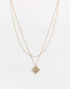 Золотистое многорядное ожерелье с подвеской-монетой с гравировкой Liars & Lovers-Золотой