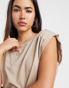 Бежевая футболка с подплечниками Vero Moda-Коричневый цвет