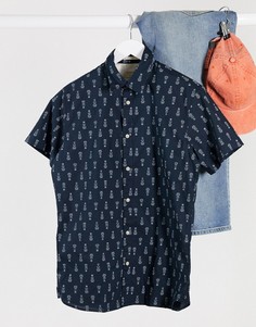 Зауженная рубашка с короткими рукавами Selected Homme-Синий