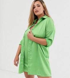 Атласное платье-рубашка лаймового цвета Missguided Plus-Зеленый