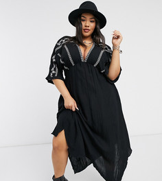 Платье миди с контрастной вышивкой En Creme Plus-Черный