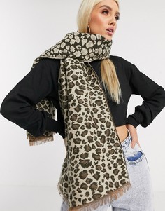 Теплый шарф с леопардовым принтом Lipsy-Коричневый цвет