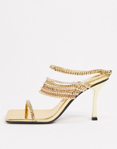 Золотистые босоножки на каблуке с цепочками Jeffrey Campbell-Золотистый