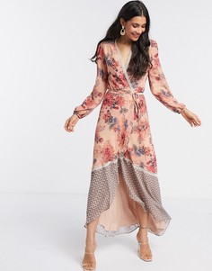 Платье с запахом, длинными рукавами и цветочным принтом Hope & Ivy-Розовый цвет