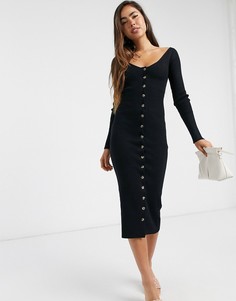 Трикотажное платье миди с пуговицами Fashion Union-Черный цвет