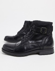 Черные кожаные ботильоны на шнуровке с пряжками Jack & Jones-Черный