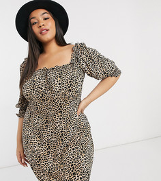 Платье с пышными рукавами​​​​​​​ и леопардовым принтом Wednesdays Girl Curve-Коричневый
