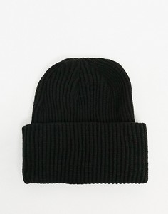 Черная свободная шапка-бини в рубчик ASOS DESIGN-Черный