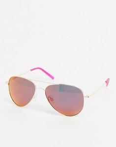 Солнцезащитные очки-авиаторы с фиолетовыми стеклами Polaroid-Золотой