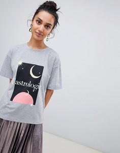 Свободная футболка с принтом и надписью "astrologie" Neon Rose-Серый
