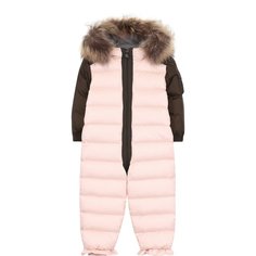 Пуховый комбинезон с меховой отделкой на капюшоне Moncler Enfant