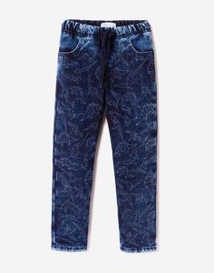 Утеплённые джинсы с динозаврами для мальчика Gloria Jeans