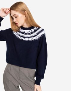 Тёмно-синий джемпер oversize с узором Gloria Jeans